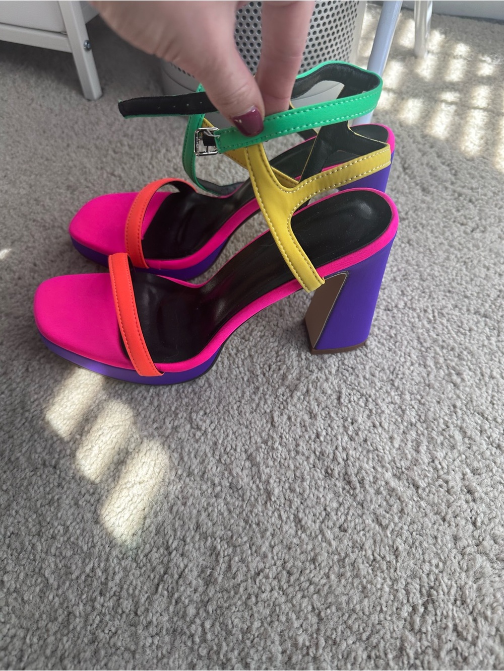 Shoe Dazzle Neon Colorblock Strappy Block Heel Sandals - Picture 9 of 12